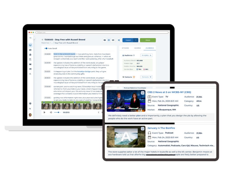 Examples of podcast and TV Demographics with TVEyes