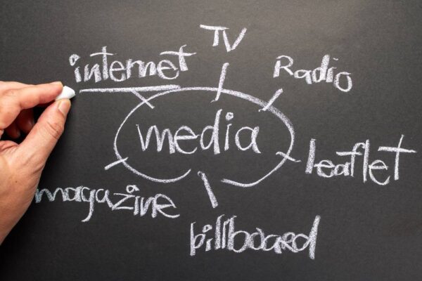 handwriting media channels on chalkboard